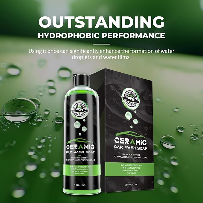 Car Wash Soap for Ceramic Coating 16oz, High Foaming Graphene Shampoo Powerful Cleaner & Protection In One Step, Works with Car Wash Bucket, Foam Cannon & Foam Gun, Safe for Satin & Matte Finish Paint