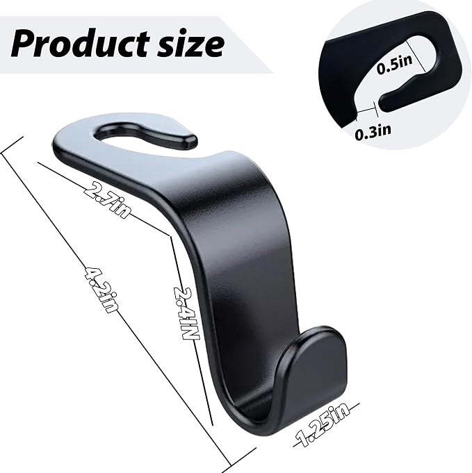 Car Seat Headrest Hook,8 Pack- (Black) | For Organizer Universal for Handbag/Purse/Gym Bag/Hat/Groceries Car Accessories, Car Back Seat Headrest Hook