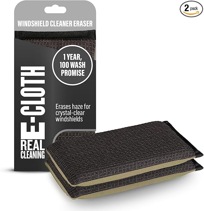 Windshield Haze Eraser - Interior Windshield & Car Window Cleaner Tool, Keeps Mirrors Clean, Spot Washes Inside Glass, Car Cleaning Supplies, Microfiber Sponge, Streak Free Finish - 2 Pack