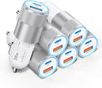 Car Charger USB C 6-Pack, 38W Dual Port Cigarette Lighter with PD3.0 + QC3.0 Type C Car Charger Adapter iPhone 16/15 Pro Max/Samsung Galaxy S24/S23/S22Plus/Ultra/,iPad Pro(White)