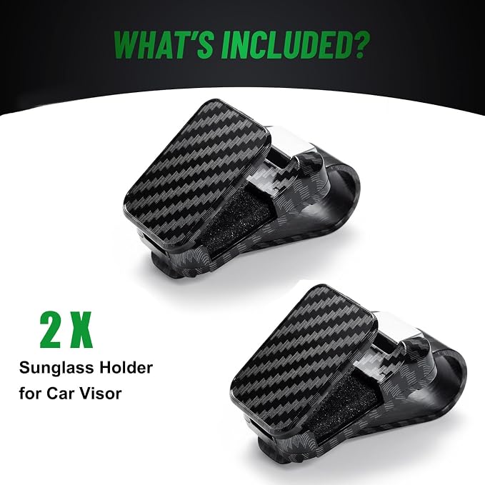 2 Pack Sunglasses Holder for Car, One-Handed-Operation Visor Sunglass Holder Clip, Easy Access Storage for Driving,Universal Fits (Carbon Fiber Finish)
