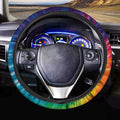Tie Dye Car Steering Wheel Covers Breathable Sweat Absorption Comfort Grip Stretch-on Fabric Steering Wheel Protector Non-Slip Machine Washable Rainbow Colored