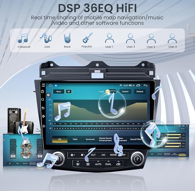 8 Core 4+32G Car Radio Stereo for Honda Accord 7th 2003 2004 2005 2006 2007: 10 inch with CarPlay Android Auto 5G WiFi Bluetooth GPS SWC Mirror Link Split-Screen DSP FM/RDS