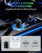 SPIRITIME Wireless CarPlay Adapter for iPhone – 5-Second Auto Connect | 1-Click Phone Swap for Families | Convert Wired to Wireless | Stable & Fast, (Space Gray)