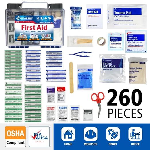 91248 OSHA-Compliant First Aid Kit, All-Purpose 50-Person Emergency First Aid Kit for Business, Worksite, Home, and Car, 260 Pieces