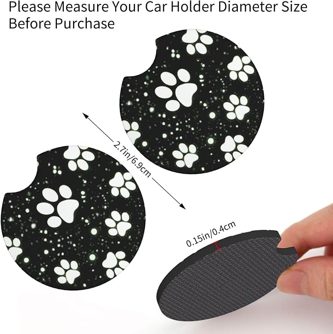 Paw Print Steering Wheel Cover - 15 Inch Black White Dog Paw Steering Wheel Cover Anti-Slip Breathable Universal 2 Pcs Car Interior Cup Holder Pad for Men Women