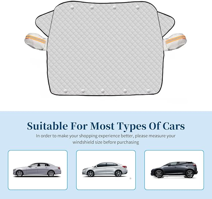 Car Windshield Snow Cover, 4-Layer Protection for Snow, Ice, Frost, Sunlight, Large Magnetic Car Windshield Cover with Side Mirror Protector Fit for Large Cars, SUV, Truck, Van in All Weather
