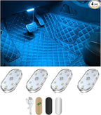 4 PCS Wireless Led Lights for Car Interior, 7 Colors Magnetic Auto Ambient Light with 6 Bright LED Lamp Beads, USB Rechargeable Vehicle Led Night Light, Car Accessories (Ice Blue)