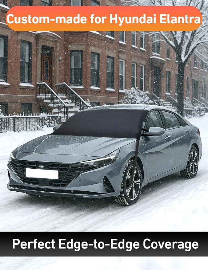 Car Snow Cover Compatible for Hyundai Elantra | Windshield Cover for Ice and Snow with S-Hook Straps | Heavy-Duty 600D Oxford Winter Car Cover, Waterproof & Anti-Slip