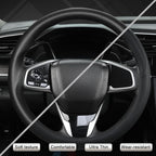 Thin Slim Car Steering Wheel Cover, Universal 14.5-15 inch Nappa Leather Steering Wheel Cover, Ultra Thin, Anti-Slip, Breathable(Black-Standard Size)