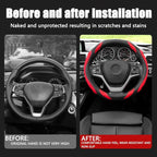15 Inch Car Leather Steering Wheel Cover, Automotive Accessories Elastic Breathable Anti-Slip Soft Wheel Protector Fits Men and Women, Suitable for SUVs, Trucks, Vehicles and RVs (Red)