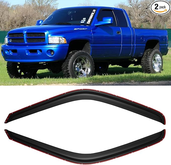 in-Channel Window Rain Guards for 1994-2001 Dodge Ram 1500, Vent Visors Shades Wind Deflectors for 94-02 Ram 2500 3500