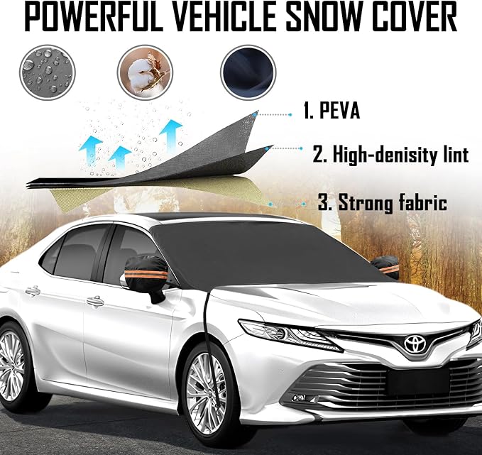 Windshield Cover for Cars, Trucks, Vans - 86x50 Inch Waterproof All Weather Winter Snow Frost Ice Sun Shade Cover with Side Mirror Covers, Automotive Exterior Accessories