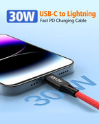 1.5ft Coiled USB-C to Lightning Cable [MFI Certified] Carplay | 30W PD Fast Charger Data Transfer Cord in Car for iPhone 14/13/12/11/XS/8/7/6/5, iPad, iPod