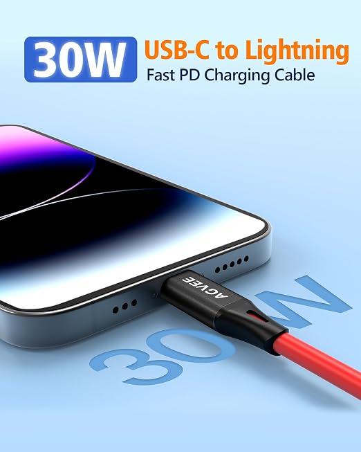 3ft Coiled USB-C to Lightning Cable [MFI Certified] Carplay | 30W PD Fast Charger Data Transfer Cord in Car for iPhone 14/13/12/11/XS/8/7/6/5, iPad, iPod