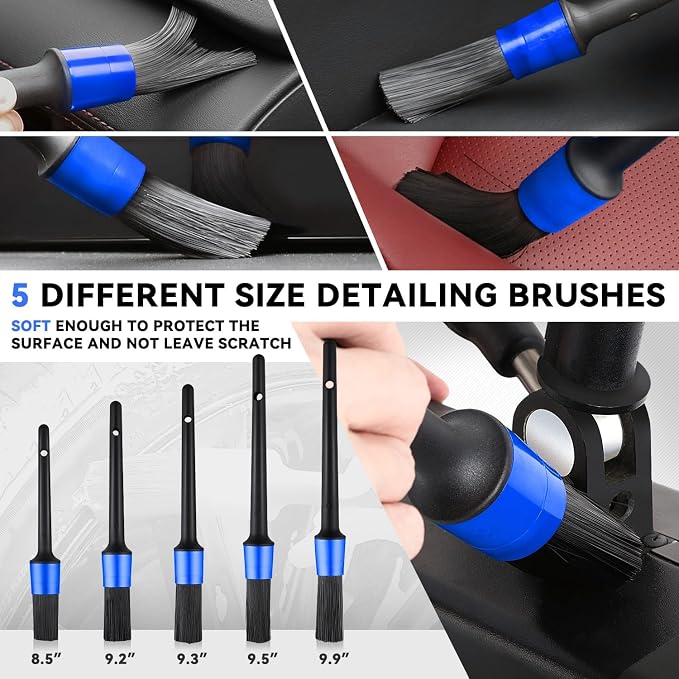 Car Detailing Kit, 19PCS Car Detailing Brush Set for Interior Exterior Wheels, Professional Car Care Cleaning Wash Kit with Duster for Air Vent, Car Accessories (Blue)