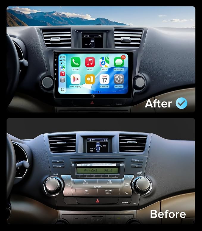 QLED Linux Car Stereo for Toyota Highlander 2008-2014 - Fast Boot Wireless CarPlay & Android Auto Radio, AHD 1080P Backup Camera, Bluetooth, SWC, AM/FM, Dash Kit Replacement