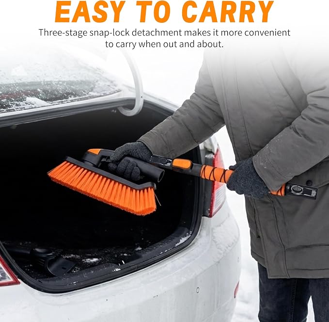 2-in-1 Upgrade 44" Extendable & Removable Snow Brush with Ice Scraper for Car Windshield, 360° Pivoting Brush Head, EVA Foam Grip for SUV, Trucks, Auto