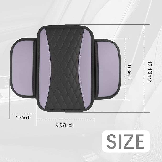 Patchwork Leather Center Console Covers for Cars,Upgraded Arm Rest Cover for Car with Side Storage Pocket for Car Seat Organizer,Middle Console Cover Stylish Car Decoration (Taro Purple)