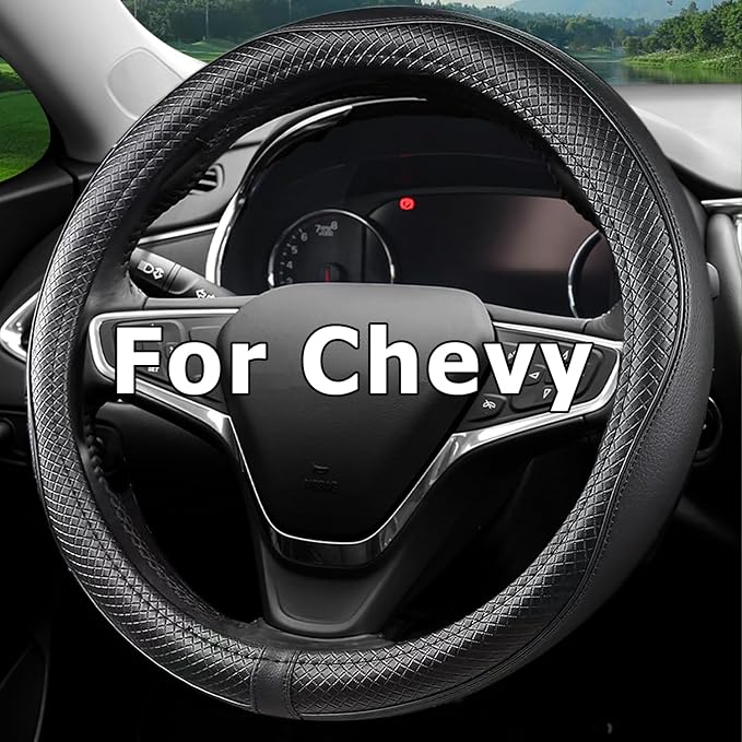 Car Steering Wheel Cover for Chevy Silverado 1500 2500 3500, Tahoe, Equinox,Traverse,Colorado, Automative Accessories for Chevy, Sporty Design, Black