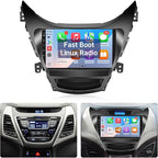 Linux Car Radio for Hyundai Elantra 2011 2012 2013 Fast Boot Stereo Replacement with Wireless Carplay Android Auto 9'' Touchscreen with Bluetooth MirrorLink SWC FM Backup Camera MIC