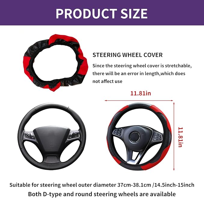 Car Steering Wheel Cover 15 inch, Microfiber PU Leather Elastic Steering Wheel Protector, Anti-Slip Breathable Car Interior Accessories for Most Cars (Purple)