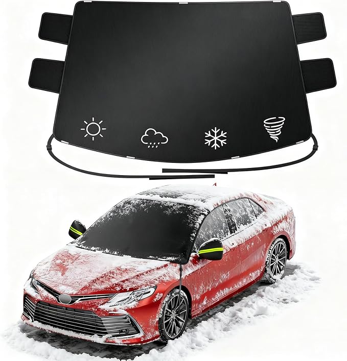 2026 Upgrade Car Windshield Cover for Ice and Snow, Windshield Snow Cover for Winter Snow & Frost – 600D Heavy-Duty Magnetic Anti-Hail Protector, Fits Sedans & Small to Mid-Size SUVs, Medium