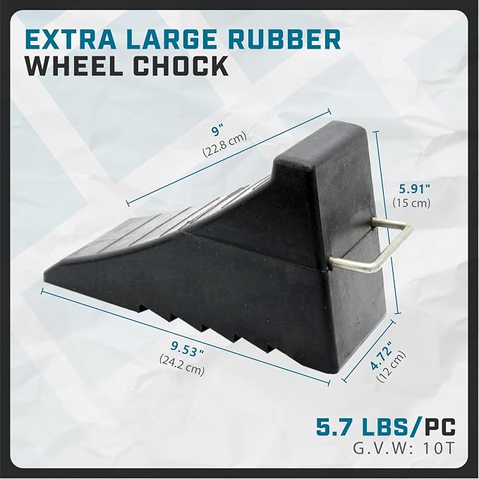 AFA Tooling - Heavy Duty Rubber Wheel Chocks w/Steel Tie Off Handles - RV Wheel Chock for Front & Back Tires - Quick Grip Ribbed Design - Great for Your Camper, Trailer, RV, Truck, Car or ATV - 4 Pack