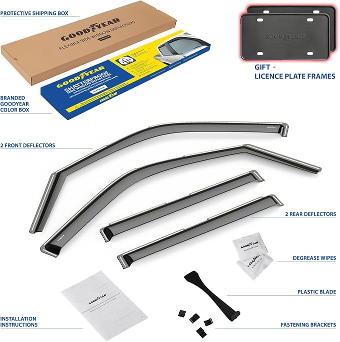 Goodyear Shatterproof in-Channel Window Deflectors for Ford Expedition 2007-2017, Rain Guards, Window Visors for Cars, Vent Deflector, Car Accessories, 4 pcs - GY008141