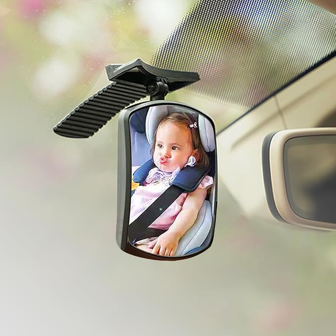 Stick On Car Baby Mirror, Adjustabe HD Glass Convex Wide Angle Interior Rearview Baby Rear Facing Mirror (Framed Rectangle, Small, 3.3" X 2.5")