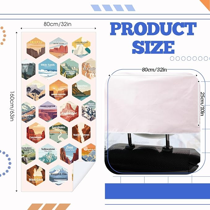 Car Seat Towel Covers with Storage Bag, 63 x 32 Inch Universal Non Slip Waterproof Sweat Protector for Car Truck, Gym Swimming Running, Machine Washable(1 Pack,Multi National Parks)