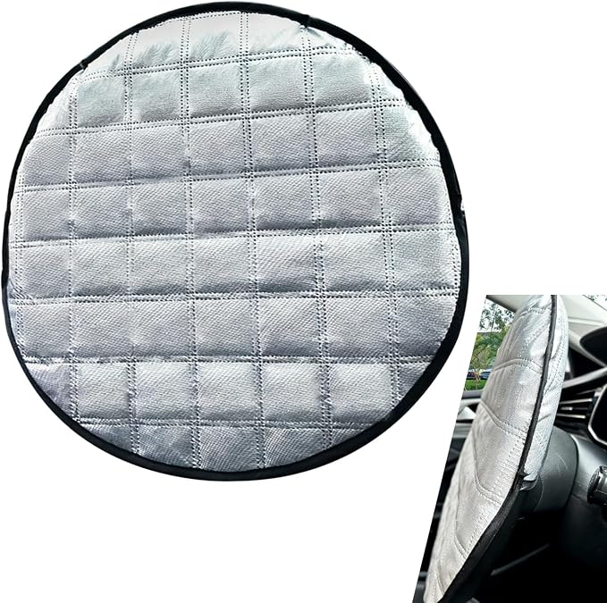 Car Steering Wheel Sun Shade, 16.93" Anti-Heat Aluminum Film Steering Wheel Sun Block Cover, Heat Insulation Cooling Protective Cover, Universal Steering Wheel Shield Accessories (Silver)