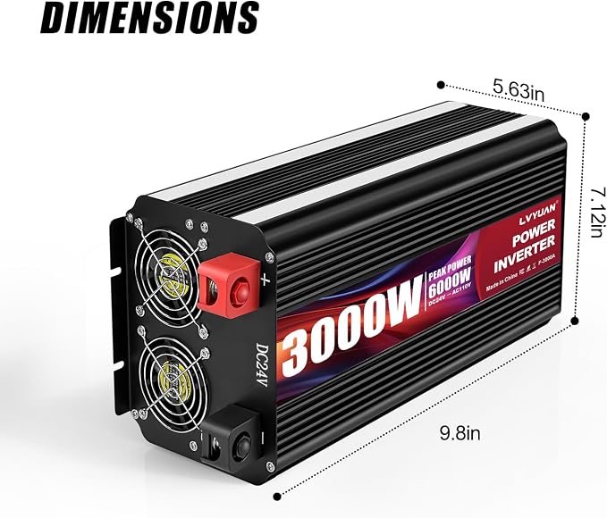 3000 Watt Power Inverter 24V to 110V 120V DC to AC with 4 AC Outlets, LCD Display, USB Port & Remote Control for Home, RV, Vehicle, Truck, Off-Grid Solar System, Heavy Duty Outdoor Camping
