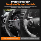 15 Inch Car Leather Steering Wheel Cover, Automotive Accessories Elastic Breathable Anti-Slip Soft Wheel Protector Fits Men and Women, Suitable for SUVs, Trucks, Vehicles and RVs (Light Gray)