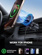 15W for MagSafe Car Mount Charger - [20X Strong Magnets] Wireless Car Phone Holder Charger, Magnetic Phone Holders for Car Vent Dash Accessories for Women Men for iPhone 17 Pro Max Black