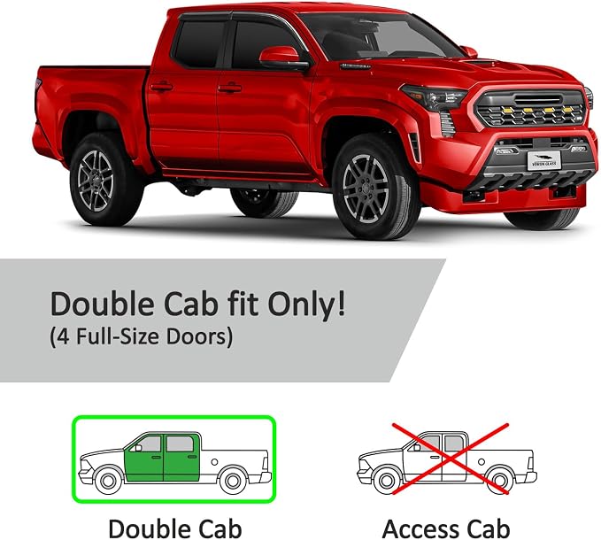 Voron Glass Tape-on Extra Durable Rain Guards for Toyota Tacoma Double Cab 2024-2026, Window Deflectors, Vent Window Visors, 4 Pieces - 100822