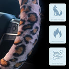 Pink Fuzzy Cheetah Car Steering Wheel Cover for Women Girls,Leopard Warm Fluffy Vehicle Wheel Protector Car Accessories for Men Women,15 Inch,Fit for Cars, Auto, SUVs
