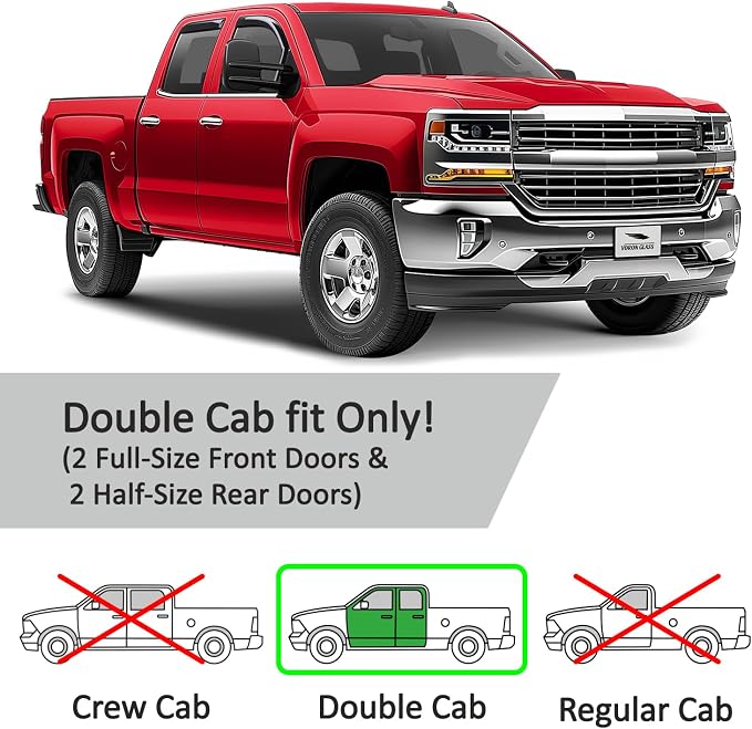 Voron Glass in-Channel Extra Durable Rain Guards for Chevrolet (Chevy) Silverado 2500, 2500HD/3500HD 2015-2019 Double Cab, Window Deflectors, Vent Window Visors, 4 Pieces - 200278