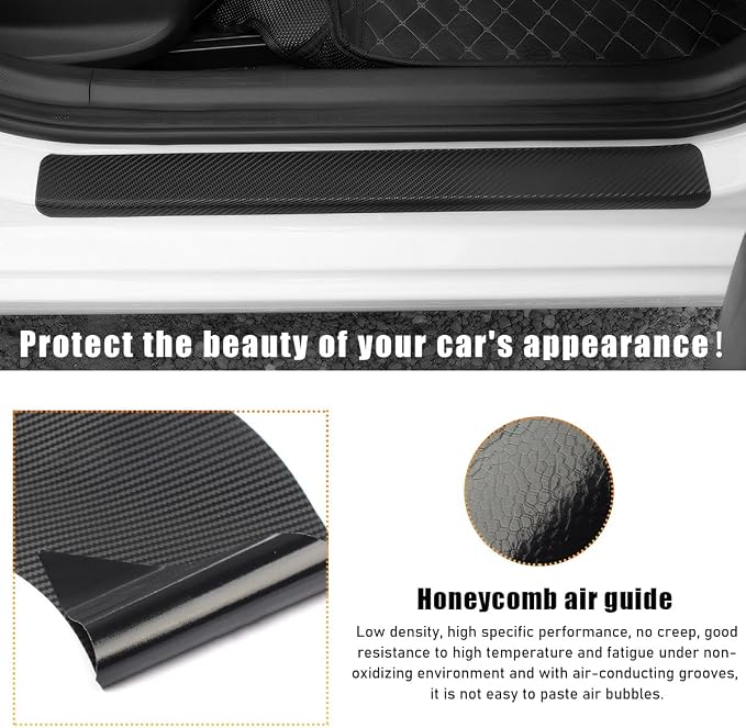 4 PCS Car Door Sill Protectors, Anti Scratch Carbon Fiber Auto Threshold Cover Strips, Decorative Door Entry Edge Scuff Sticker Universal for Most Vehicles, Car Accessories (Black 3D)