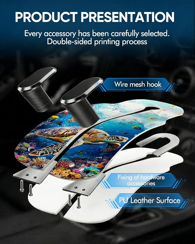 Purse Holder for Car, 2 Pack Heavy Duty Purse Hanger for Car, PU Leather Car Seat Hooks for Purses and Bags, Cute Turtle Headrest Organizer for Handbags & Backpacks