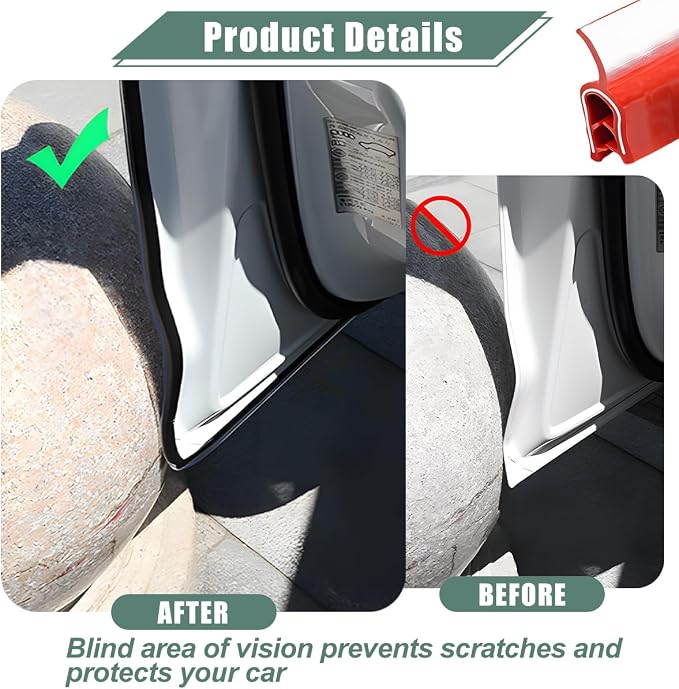 Car Door Protector Edge Guards, 33Ft Anti Collision U Shaped Automobile Door Seal Protector, No Glue Vehicle Exterior Edge Trim Protective Strip Accessories, Universal Fit (Red)