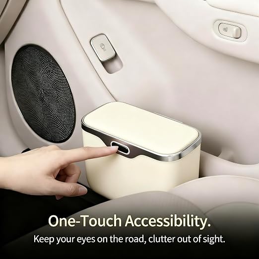 Car Trash Can with Lid - Leakproof Mini Garbage Bin for Door or Seatback,Premium ABS Auto Organizer,Space-Saving Car Garbage Can for Commuters,Families and Pet Owners,Fit for SUV,Sedan,Truck (Beige)