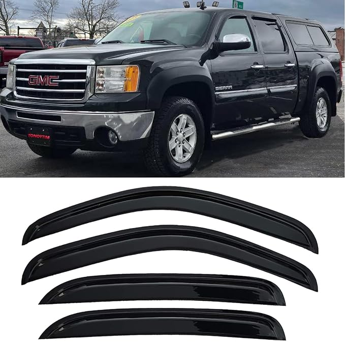 4-pcs Sun Rain Snow Vent Guard Shade Window Visors for 2007-2013 Chevy/GMC Crew Cab Pickup SUV Wind Deflectors, 94515 Truck Window Visor Rain Guards