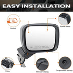Right Passenger Side Mirror Compatible with Jeep Renegade 2015-2025 Temperature Sensor Heated Manual Folding Power Glass Paintable Black (5+2 Pins)