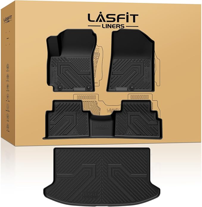 Floor Mats & Cargo Mats for Kia Soul 2025 2024 2023 2022 2021 2020 (Fit Cargo Floor in Higher Position) All Weather TPE Custom Fit Floor Liners Car Mats & Trunk Mats Full Set