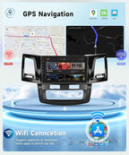 8 Core+6G+128G Car Radio Stereo for Toyota HILUX 2005-2014, Wireless Carplay Android Auto, 9 Inch IPS Touchscreen with WiFi, GPS, Bluetooth,FM/RDS, 32EQ DSP, HD Rear Camera