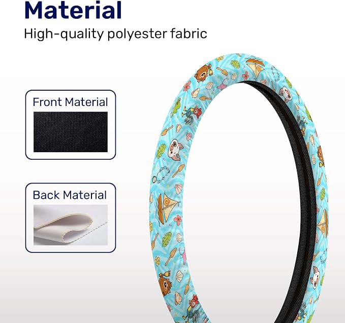 Blue Tropical Ocean Steering Wheel Cover, Polyester Non-Slip Car Wheel Grip, Universal 15 Inch Auto Accessory