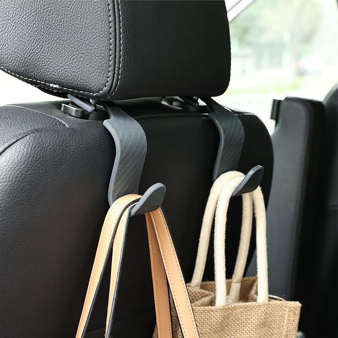 Car Seat Headrest Hook, 4 Pack Auto Seat Hanger Storage Organizer for Purse Handbag Coats Grocery Bags, Car Interior Accessories, Universal Vehicle Backseat Plastic Hanging Hook (Gray)