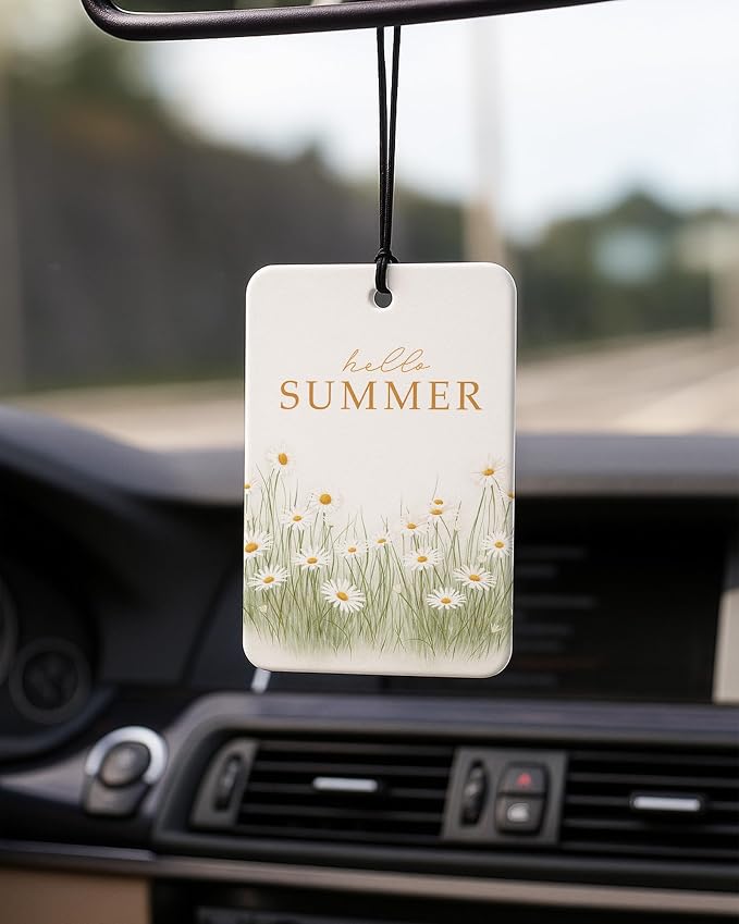 Hello Summer Floral Butterfly Car Air Freshener 4 Pcs Coconut Scented, Cute Car Accessories Mirror Decor for Women, Cottagecore Flower Hanging Air Freshener for Cars Closet Drawer Books