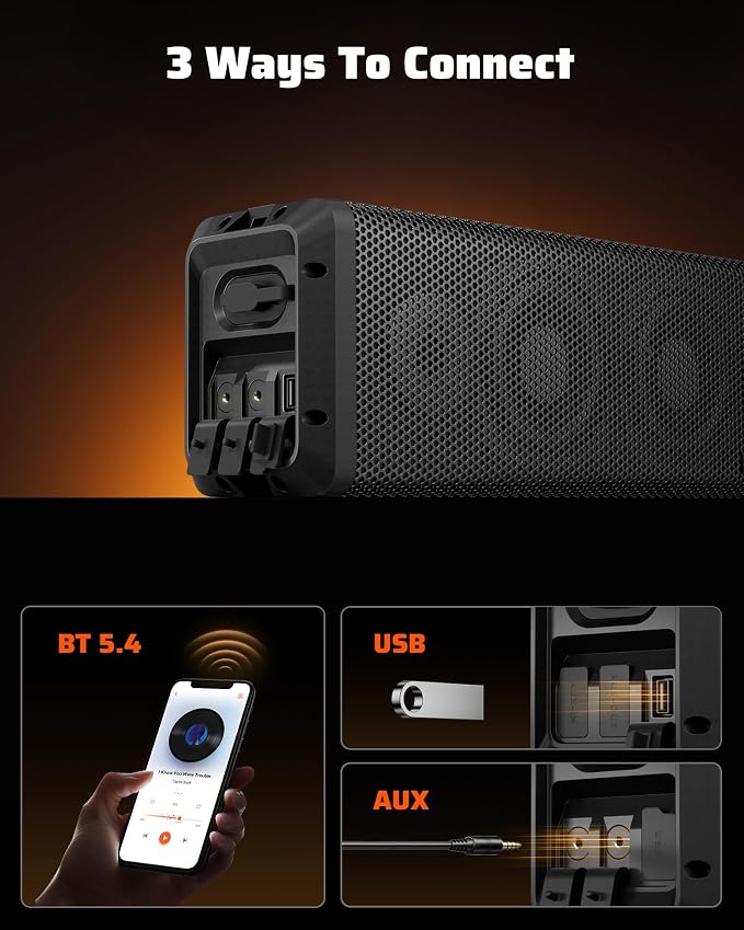 34 Inch UTV Sound Bar, IP66 Waterproof Bluetooth Golf Cart Sound Bar, ATV SoundBar with RGB Lighting, Amplified Powersports SXS SoundBar, UTV Speakers Compatible with Polaris RZR Can-Am